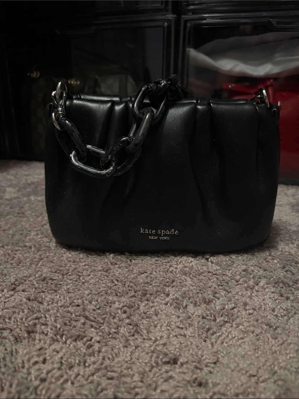 kate spade Black Quilted-Style Shoulder Bag with Chunky Chain